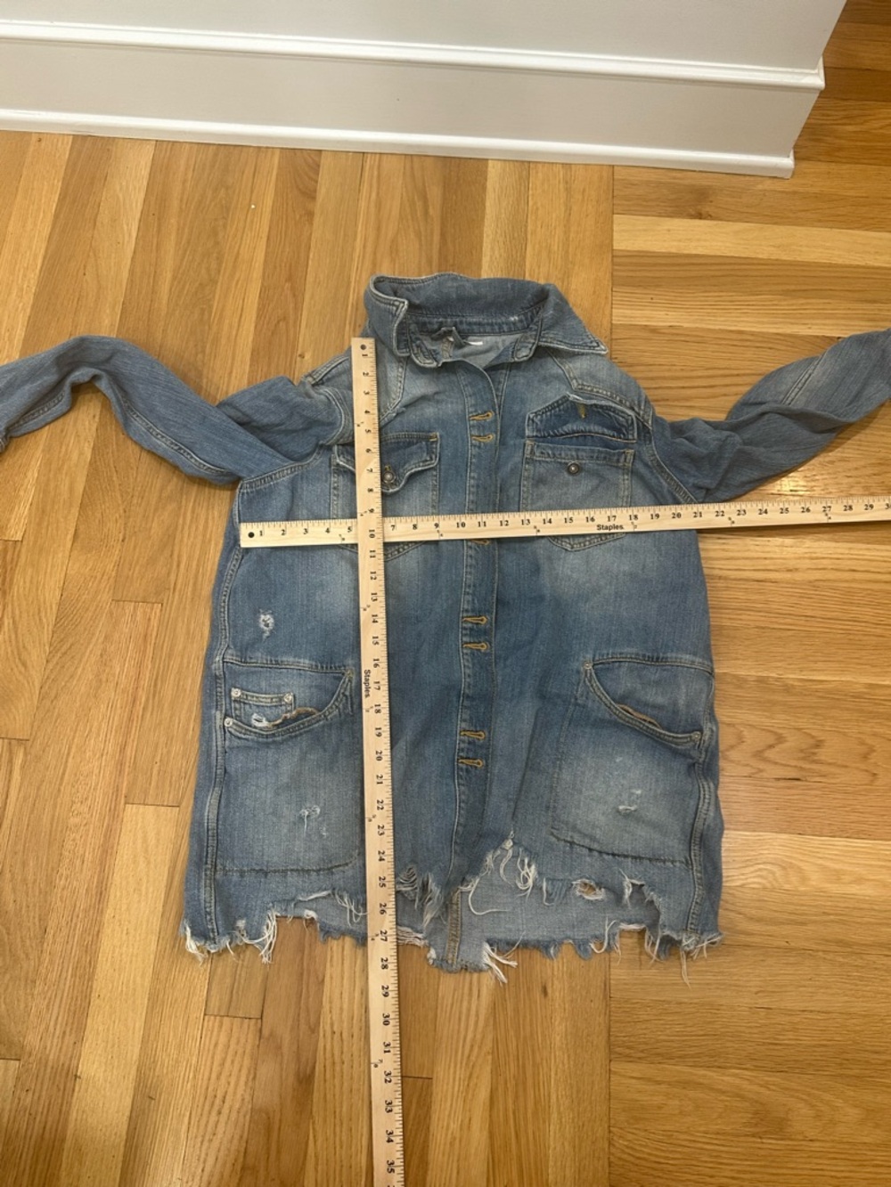 Distressed grunge festival Denim Jacket free people boho - Picture 3 of 12